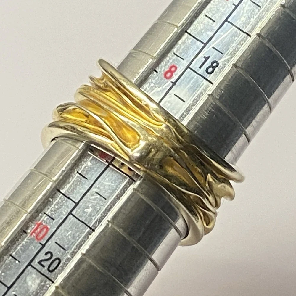 Wide Artisan 925 Gold Over Sterling Silver Ring Band Sz 8.75